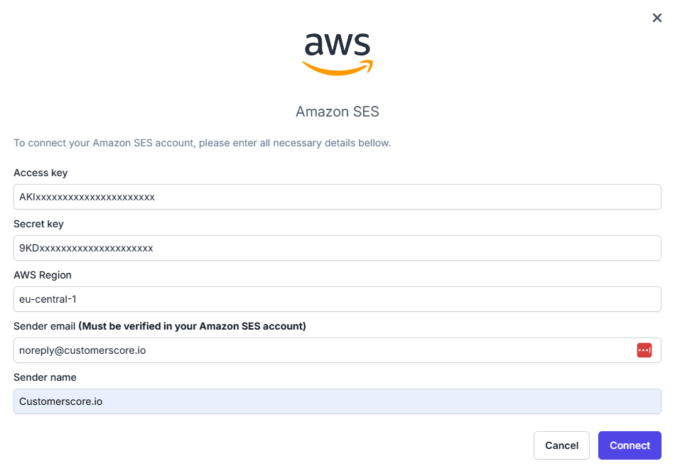 Amazon SES connect form