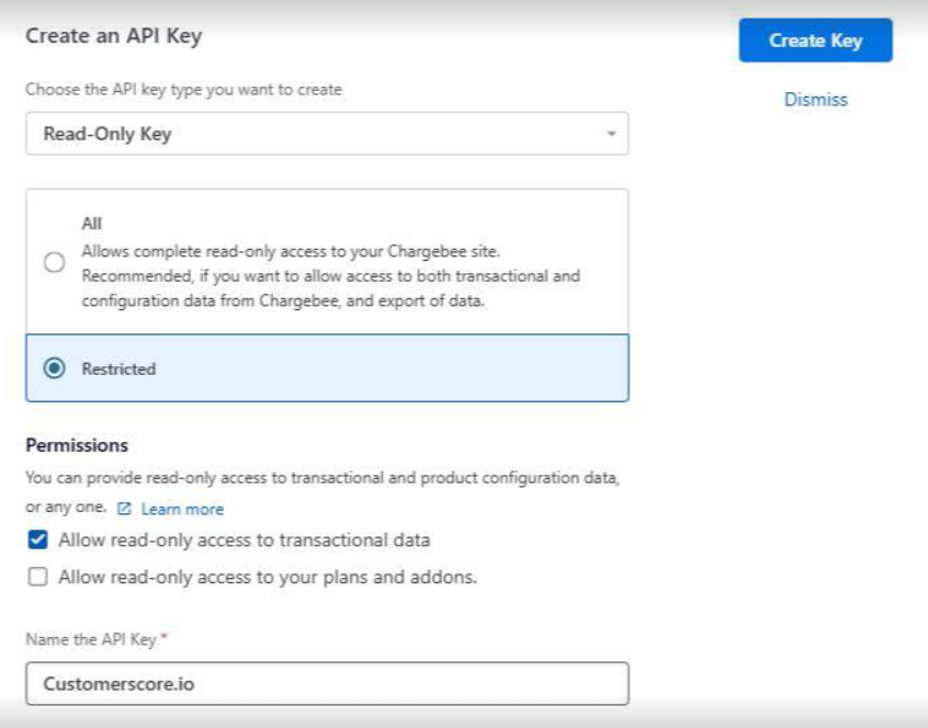 Chargebee API key setup