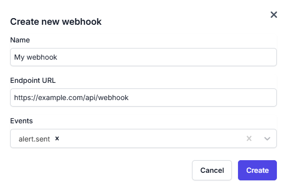 Create webhook form