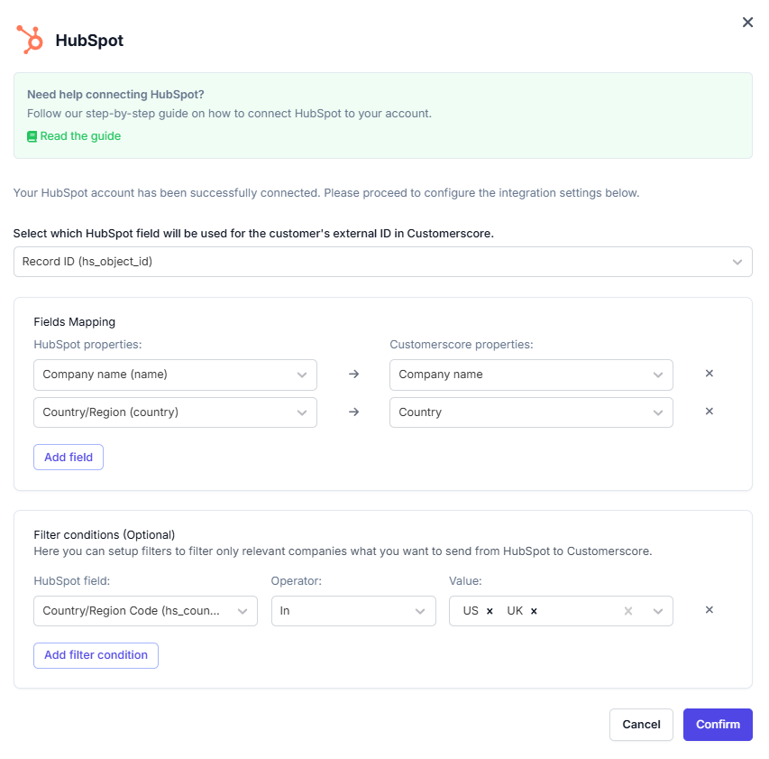 HubSpot field mapping