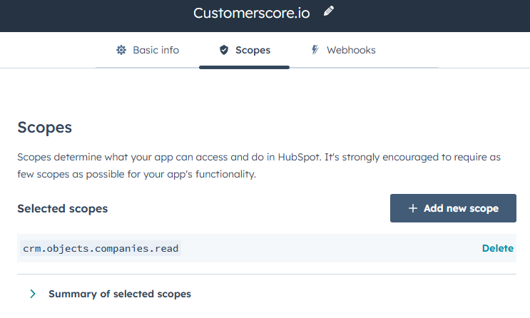 HubSpot scope setup