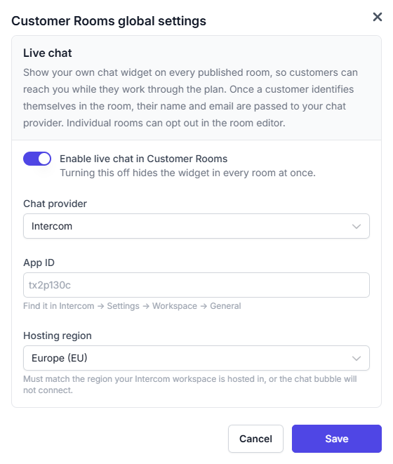Live chat settings