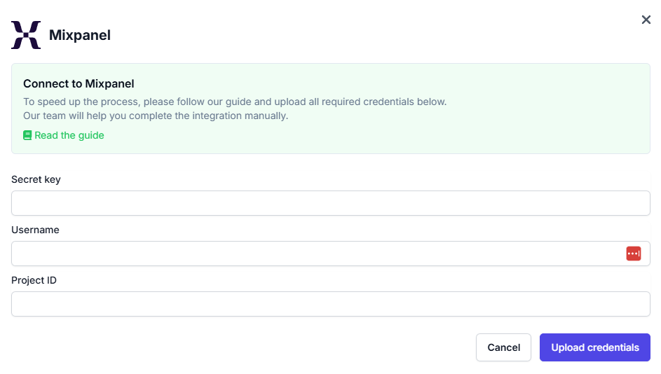 Mixpanel connect form