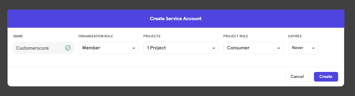 Mixpanel service account setup