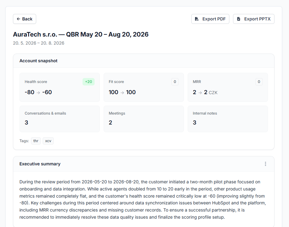A generated QBR report