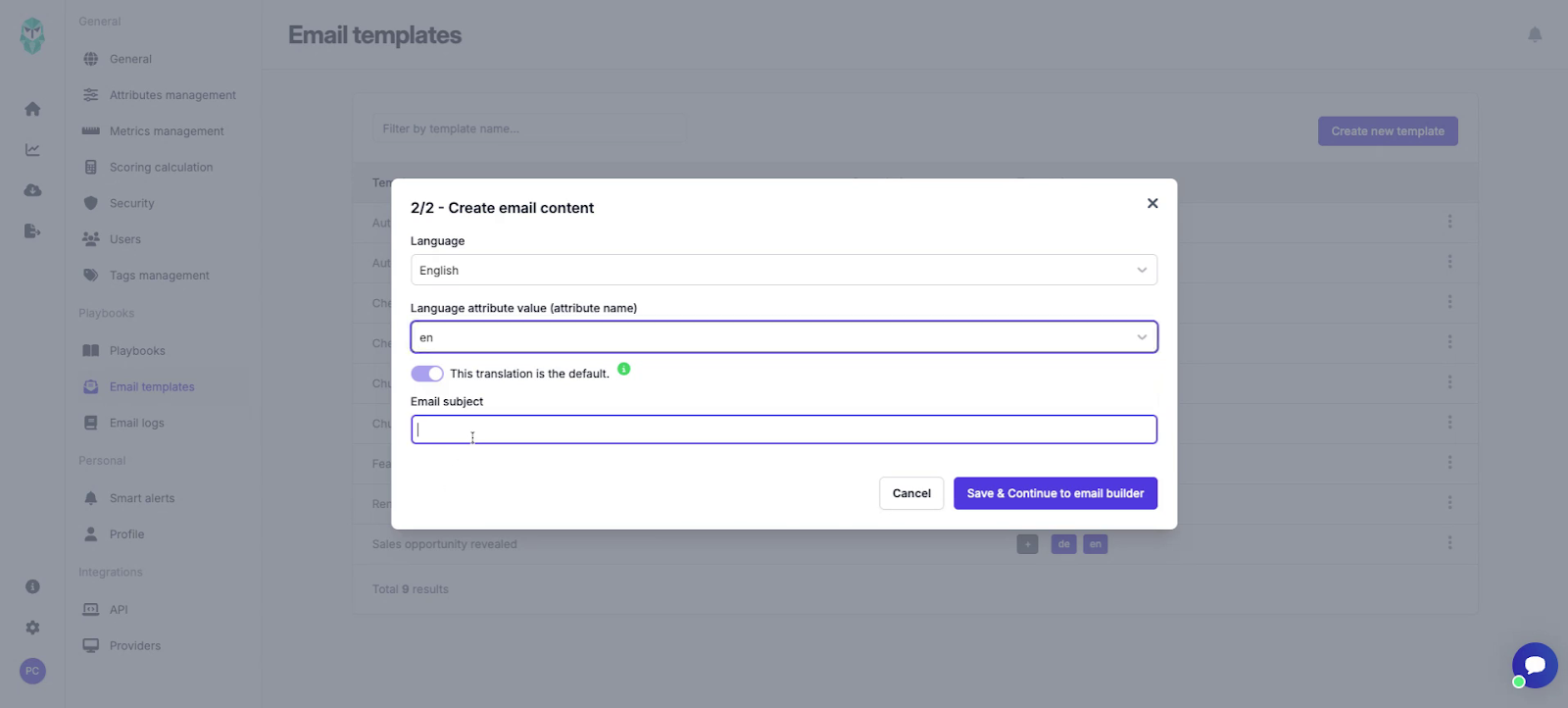 Select language and write subject