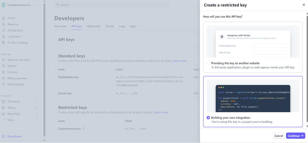 Stripe restricted keys